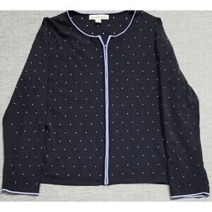 David Brooks Black Polka Dot Zip Front Cardigan Sweater Size Large